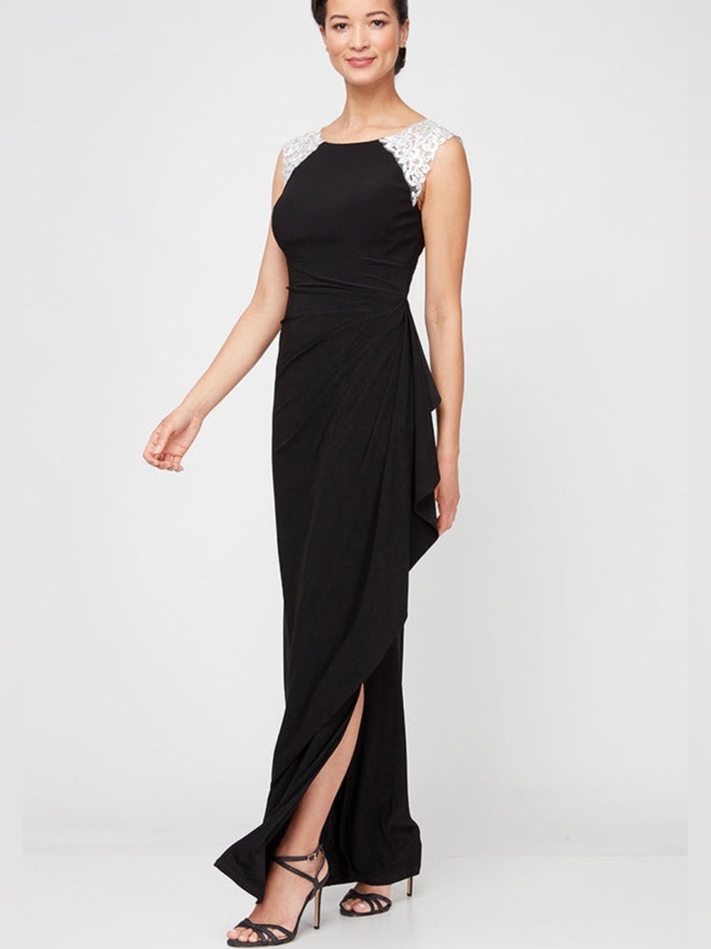 Alex Evenings 81351664 Ruffle Long Formal Slit Evening Dress Size 16